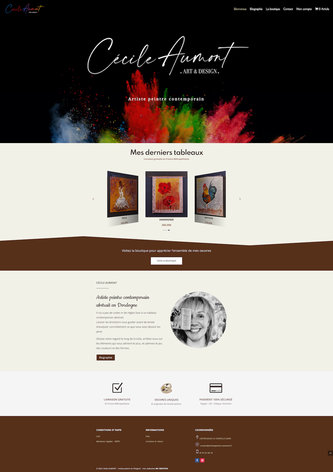 site web ecommerce cecile aumont artiste peintre